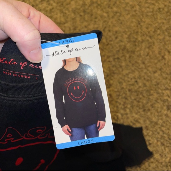 State of Mine Women’s Black Nebraska Smile Logo Sweatshirt Large Emoji - Picture 3 of 6